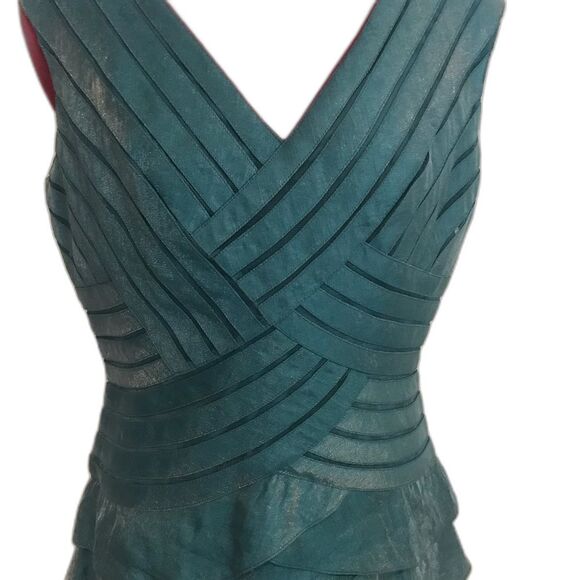 Adrianna Papell Ruffle Tiered V-Neck Cocktail Dress Women's Size 10 Teal Green - Picture 6 of 12